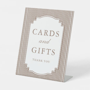 Classic Mocha Brown Striped Wedding Cards & Gifts Pedestal Sign