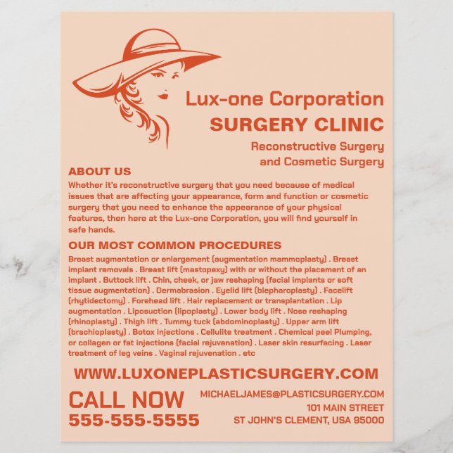 Classic Model, Plastic Surgeon, Plastic Surgery Flyer (Front)