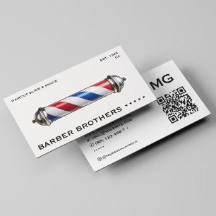 Classic Modern Barber Pole White Barbershop   Business Card