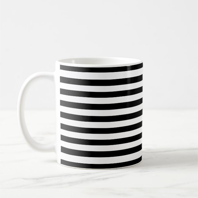 Classic Modern Black and White Horizontal Striped Coffee Mug (Left)