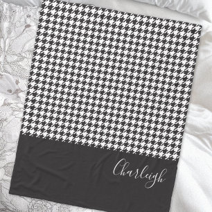 Classic Modern Black and White Houndstooth Fleece Blanket