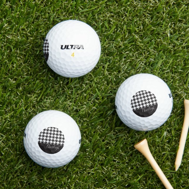 Classic Modern Black and White Houndstooth Golf Balls (Insitu Grass)