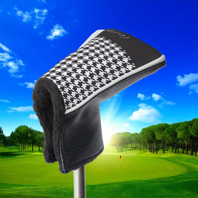 Classic Modern Black and White Houndstooth Golf Head Cover (Creator Uploaded)