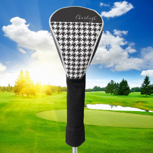 Classic Modern Black and White Houndstooth Golf Head Cover
