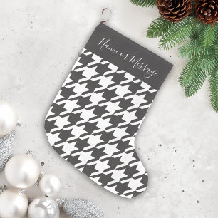 Classic Modern Black and White Houndstooth Large Christmas Stocking