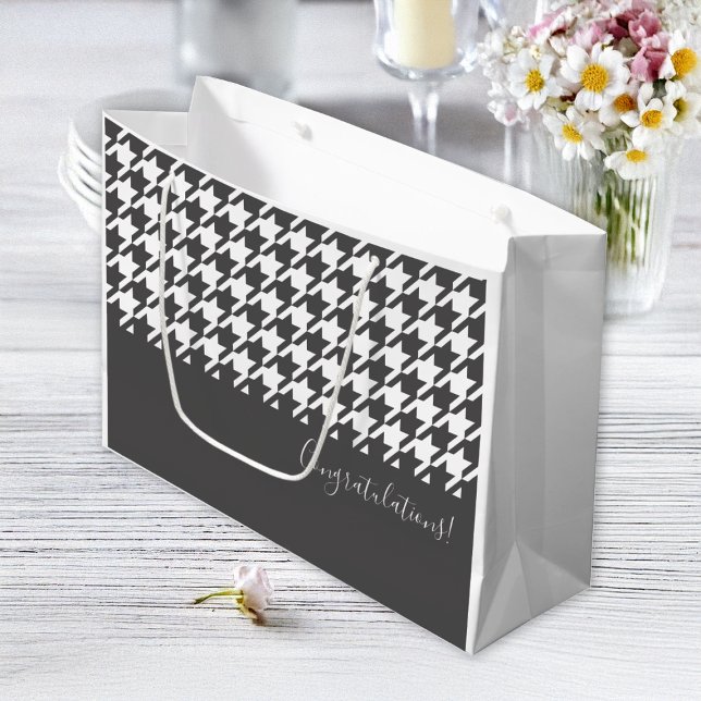Classic Modern Black and White Houndstooth Large Gift Bag (Creator Uploaded)