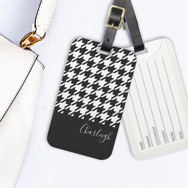 Classic Modern Black and White Houndstooth Luggage Tag (Creator Uploaded)