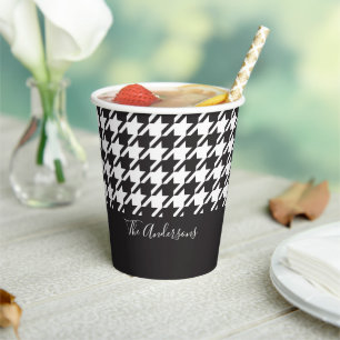 Classic Modern Black and White Houndstooth Paper Cups