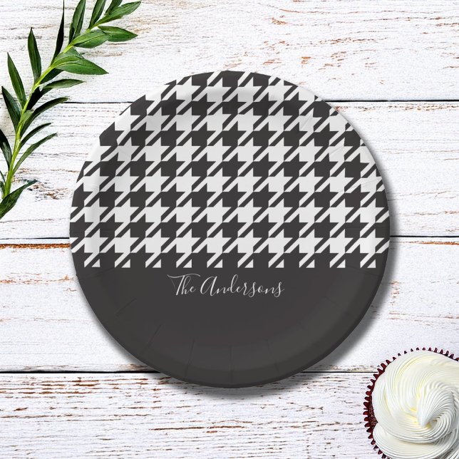 Classic Modern Black and White Houndstooth Paper Plate (Creator Uploaded)