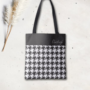 Classic Modern Black and White Houndstooth Tote Bag
