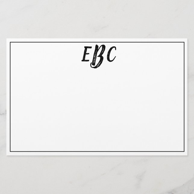 Classic Modern Black and White Monogram Stationary Stationery (Front)