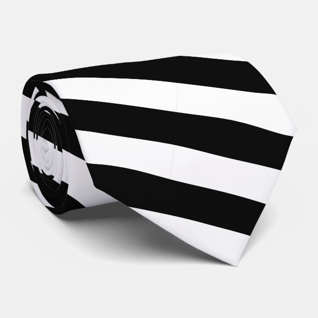 Classic Modern Black and White Striped Tie (Rolled)
