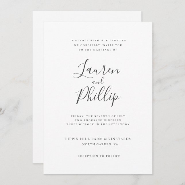  Classic Modern Black and White Wedding Invitation (Front/Back)