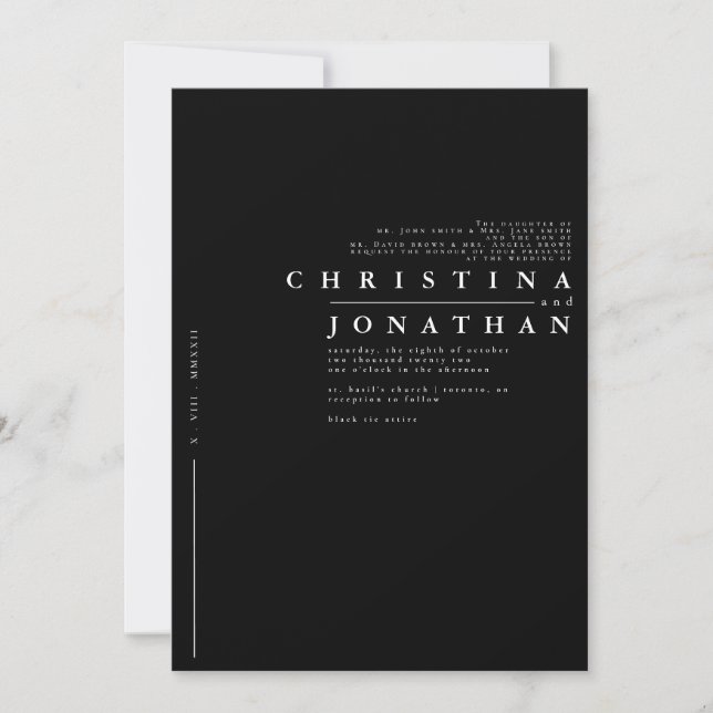 Classic Modern Black Minimalist Wedding Invitation (Front)