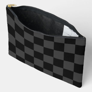 Classic Modern Black & Smoky Black Chequerboard  Accessory Pouch