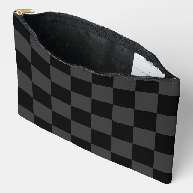 Classic Modern Black & Smoky Black Chequerboard  Accessory Pouch (Open)