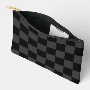 Classic Modern Black & Smoky Black Chequerboard  Accessory Pouch