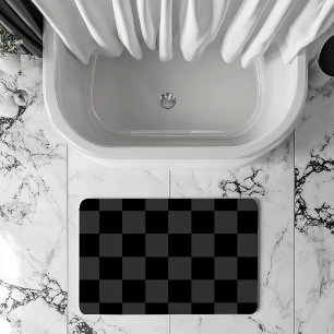 Classic Modern Black & Smoky Black Chequerboard  Bath Mat