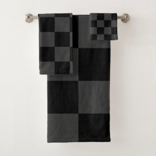 Classic Modern Black & Smoky Black Chequerboard  Bath Towel Set