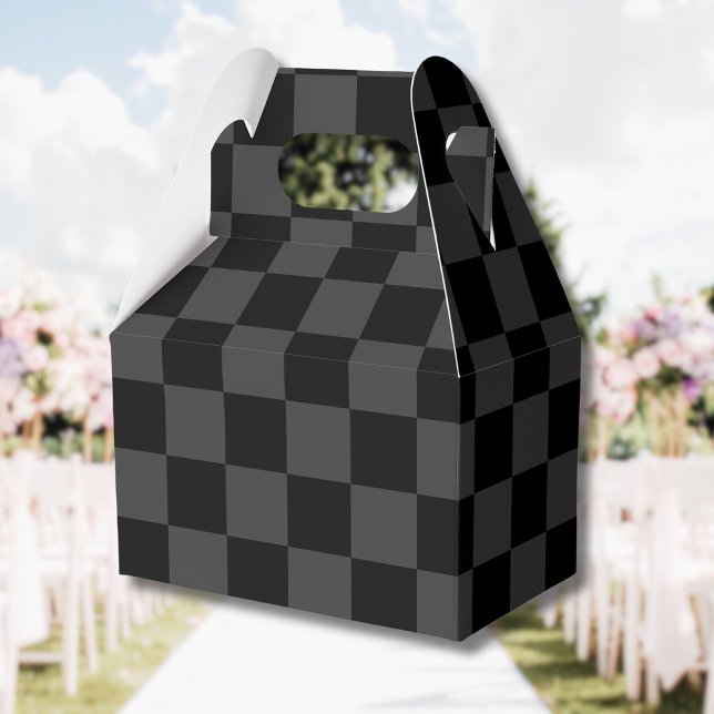 Classic Modern Black & Smoky Black Chequerboard  Favour Box (Creator Uploaded)