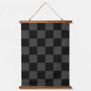 Classic Modern Black & Smoky Black Chequerboard  Hanging Tapestry