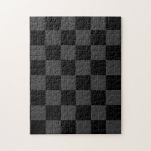 Classic Modern Black & Smoky Black Chequerboard  Jigsaw Puzzle