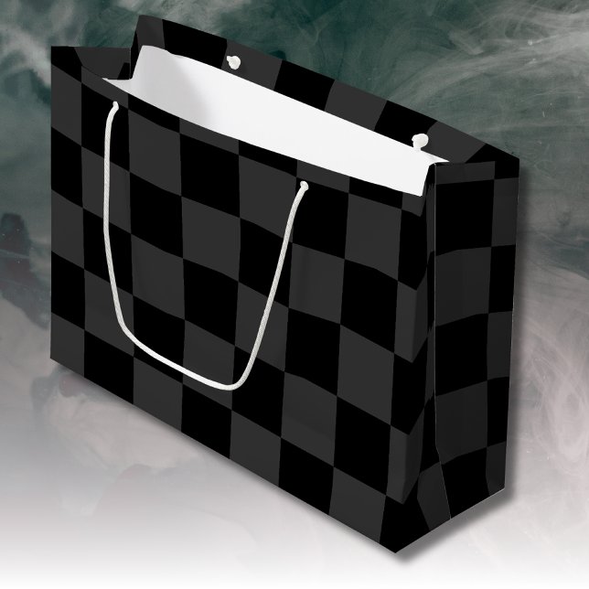 Classic Modern Black & Smoky Black Chequerboard  Large Gift Bag (Creator Uploaded)
