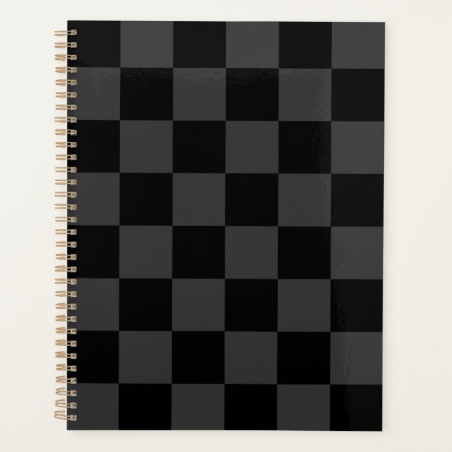 Classic Modern Black & Smoky Black Chequerboard  Planner (Front)