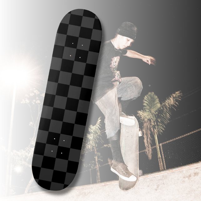 Classic Modern Black & Smoky Black Chequerboard  Skateboard (Creator Uploaded)