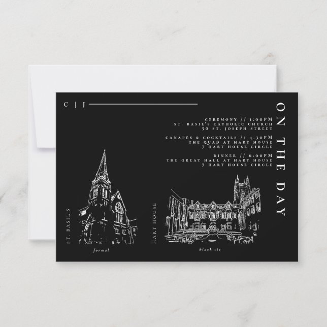 Classic Modern Black Wedding Details Program Card (Front)