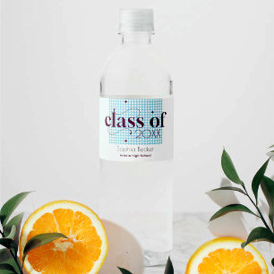 Classic Modern Blue Pattern Graduate Party Water Bottle Label