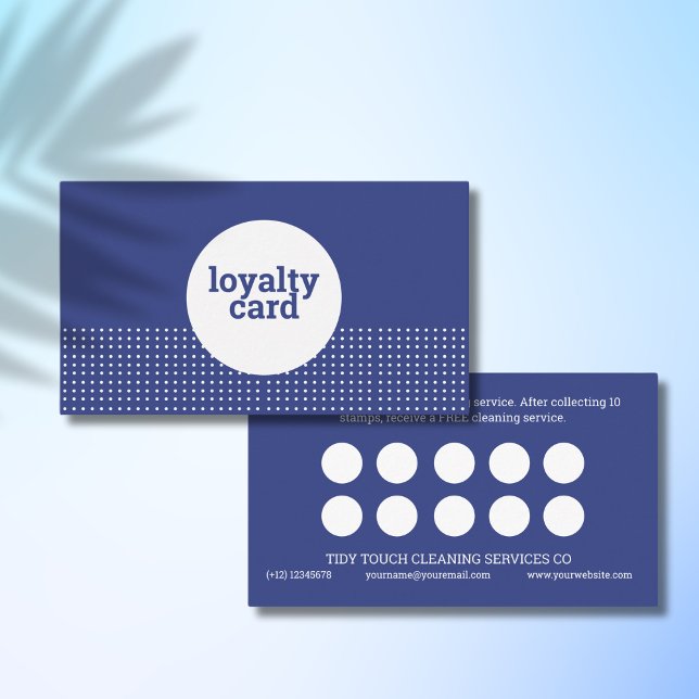 Classic Modern Blue White Polka Dots Cleaning Loyalty Card (Creator Uploaded)