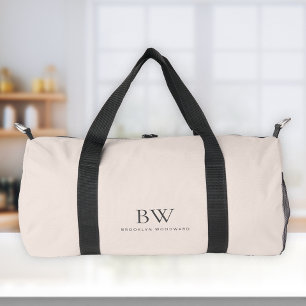 Classic Modern Blush Pink Charcoal Grey Monogram Duffle Bag