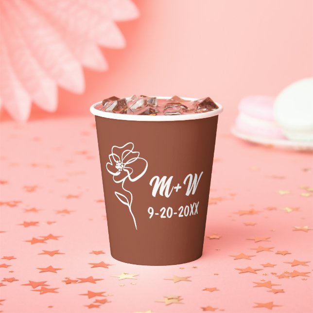 Classic & Modern Boho Burnt Orange Floral Sketch  Paper Cups (Insitu)