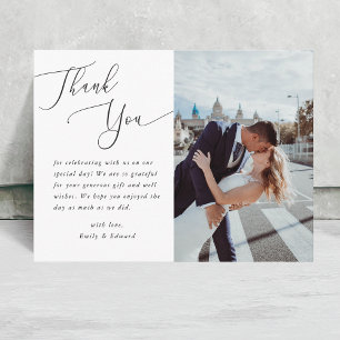 Classic Modern Calligraphy Photo Wedding Thank You Postcard