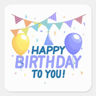 Classic Modern Colorful Happy Birthday Square Sticker