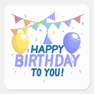 Classic Modern Colorful Happy Birthday Square Sticker