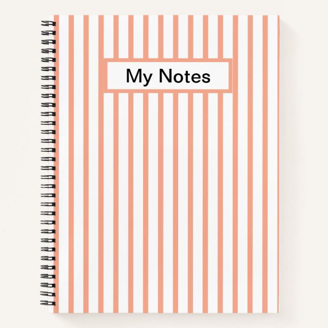 Classic Modern Custom Name Peach Stripe Notebook (Front)