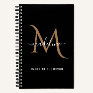Classic Modern Decorative Black Gold Monogram Notebook