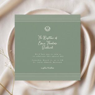 Classic modern deep sage green baptism Invitation