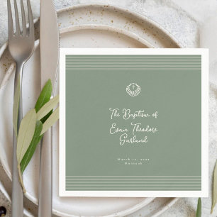 Classic modern deep sage green baptism napkin