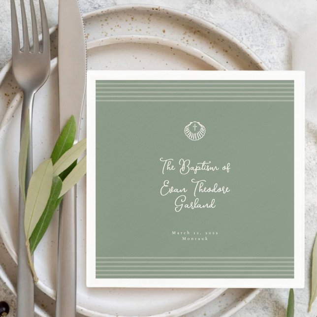 Classic modern deep sage green baptism napkin (Creator Uploaded)