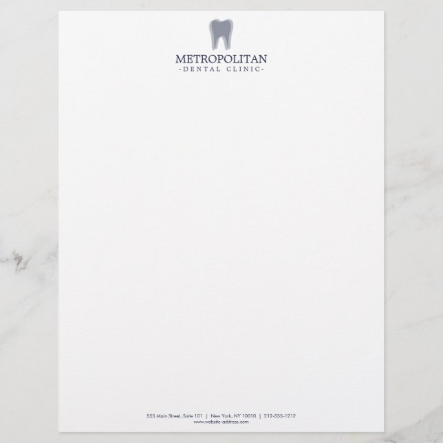 Classic Modern Dentist Tooth Logo Navy Blue Custom Letterhead (Front)