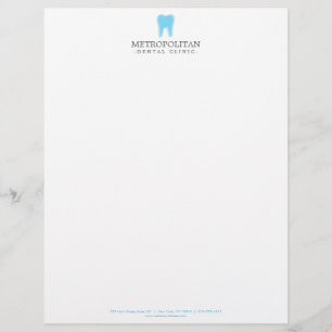 Classic Modern Dentist Tooth Logo on White Custom Letterhead