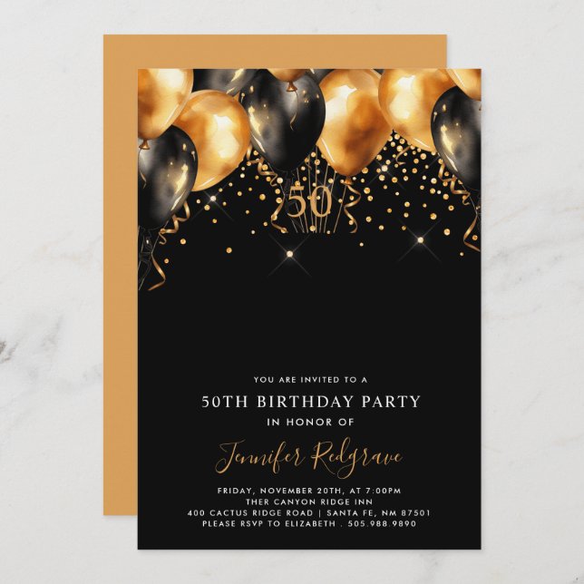 Classic Modern Elegant 50th Birthday Invitation (Front/Back)