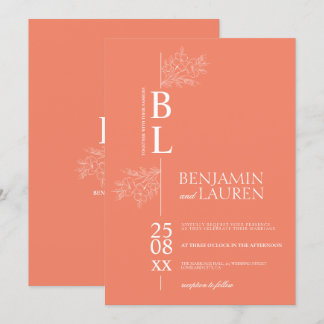 Classic Modern Elegant Floral Coral Wedding Invitation