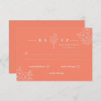 Classic Modern Elegant Floral Coral Wedding RSVP Card