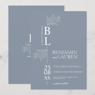 Classic Modern Elegant Floral Dusty Blue Wedding Invitation