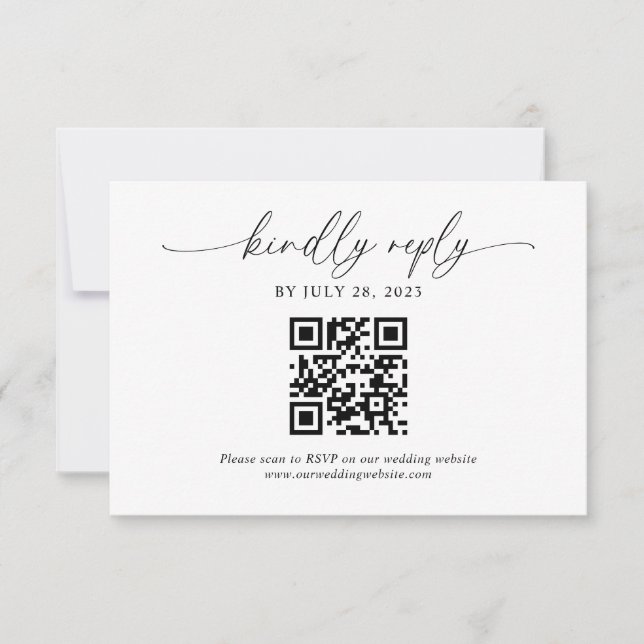 Classic Modern Elegant Script QR Code Wedding RSVP Card (Front)