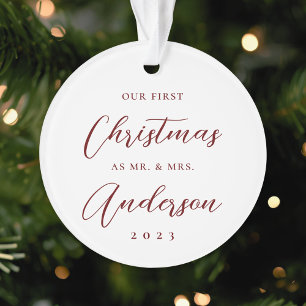 Classic Modern First Christmas as Mr. Mrs. Photo Ornament
